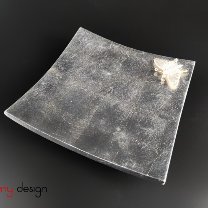 Silver square lacquer tray attached with butterfly 18 cm